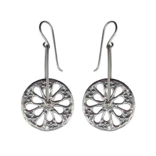 Israeli Sterling Silver Granulated Spinner Drop Earrings 