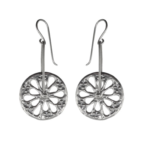 Israeli Sterling Silver Granulated Spinner Drop Earrings 