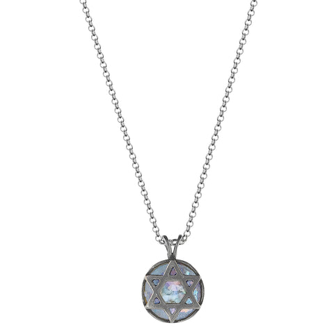 Israeli Sterling Silver Roman Glass Star Of David Necklace 