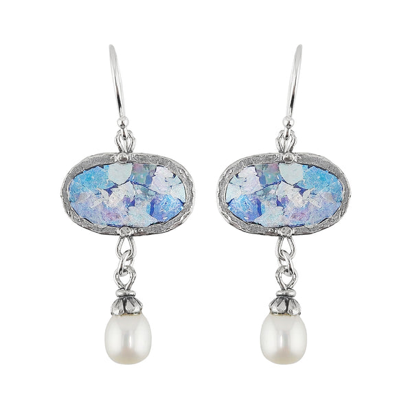 Timeless Light Roman Glass And Freshwater Pearl Earrings