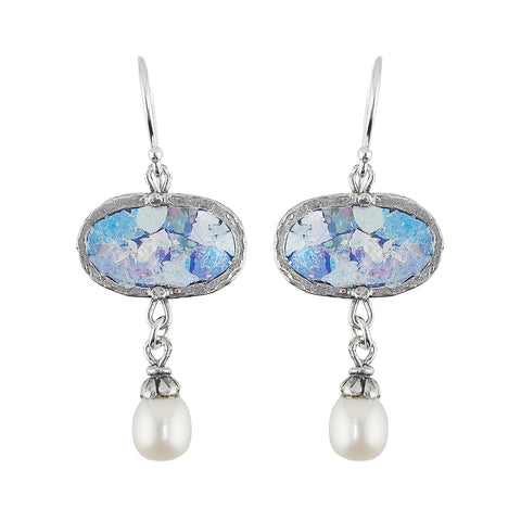 Timeless Light Roman Glass And Freshwater Pearl Earrings