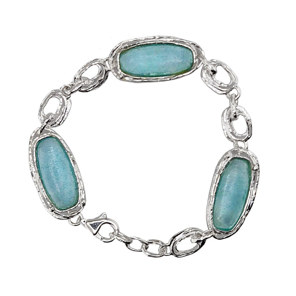 Israeli Tranquil Hues of Reflective Pools Roman Glass Link Bracelet