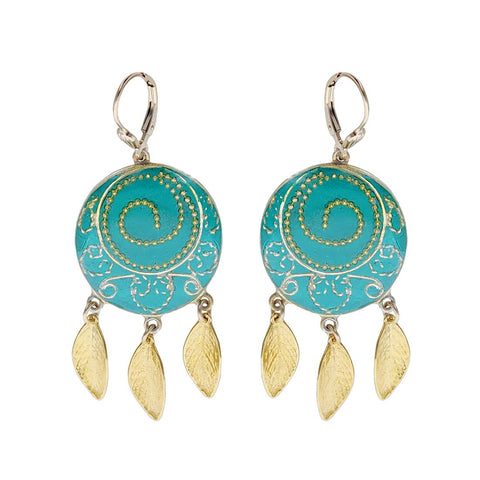 Israeli Turquoise Golden Spiral Earrings