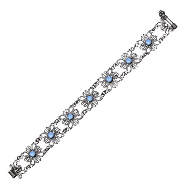 Israeli Yemenite Filigree Flower Link Blue Opal Bracelet