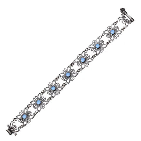 Israeli Yemenite Filigree Flower Link Blue Opal Bracelet