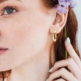 J & I Classic Gold Hoop Post Earrings On