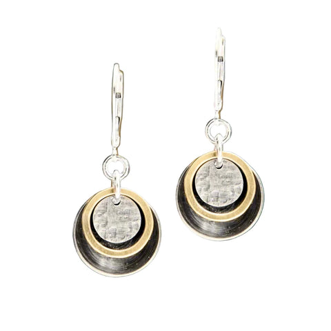 J & I Gold Circle Silver Cupped Disc Earrings