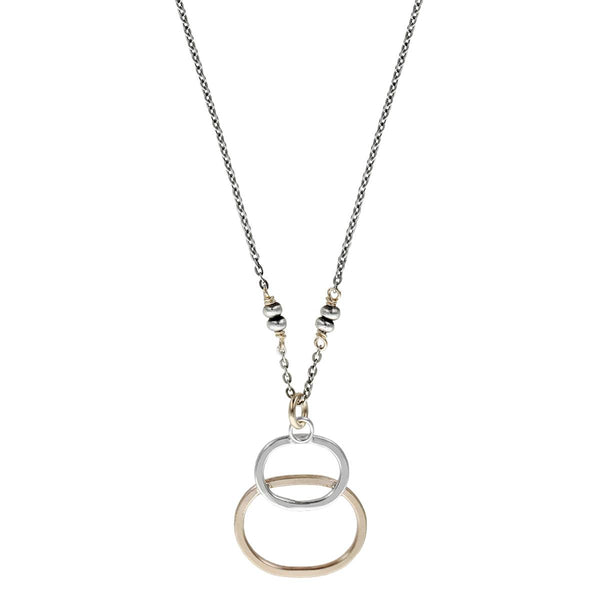 J & I Golden Embrace Double Hoop Pendant Necklace