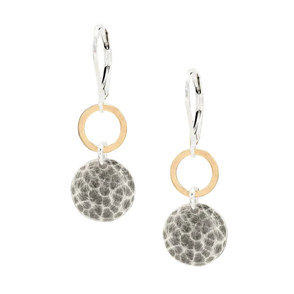 J & I Hoop Hammered Disc Drop Earrings