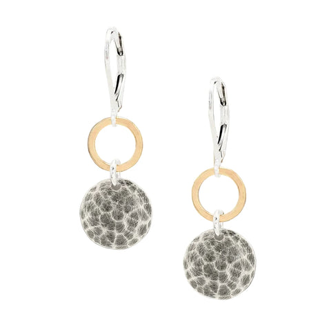J & I Hoop Hammered Disc Drop Earrings