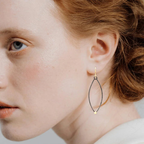 J & I Midnight Marquise With Golden Accent Earrings On