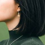 J & I Sterling Hoop Gold Disc Pearl Earrings On