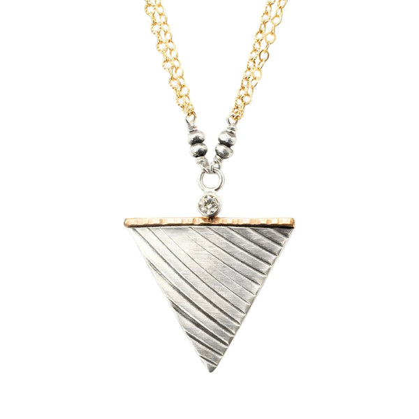 J & I Sterling Silver Sparkling Triangle Drop Pendant Necklace