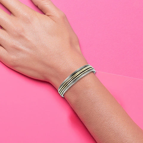J & I Three Gold Bands Sterling Cuff Bracelet On