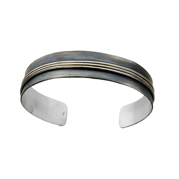 J & I Three Gold Bands Sterling Cuff Bracelet