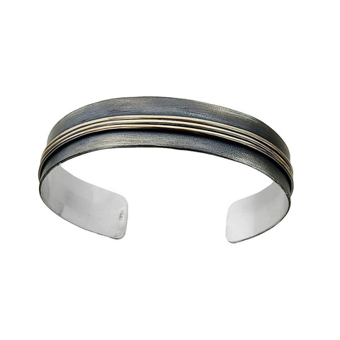J & I Three Gold Bands Sterling Cuff Bracelet