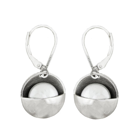 J & I Sterling Cupped White Pearl Earrings