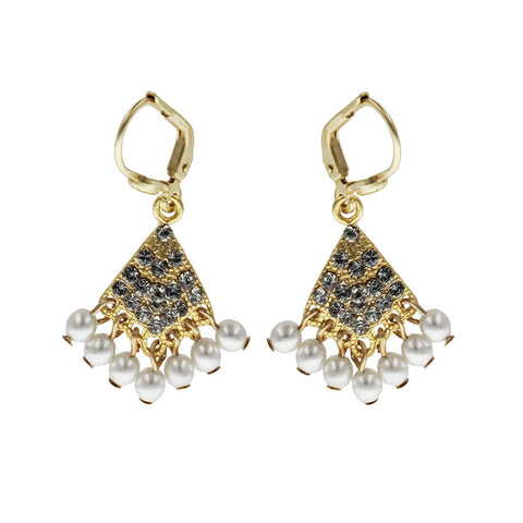 La Vie Parisienne Crystal Pearl Fan Earrings