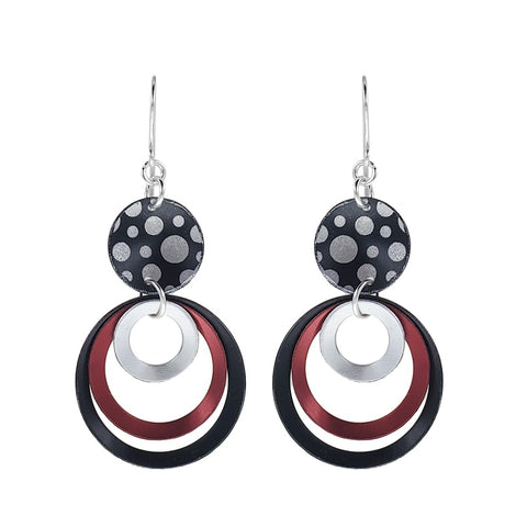 Lenel Designs Amelie Black And Red Hoop Drop Earrings