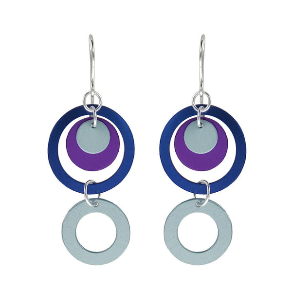 Lenel Designs Blue Purple Hoop Drop Earrings