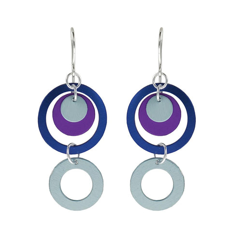 Lenel Designs Blue Purple Hoop Drop Earrings