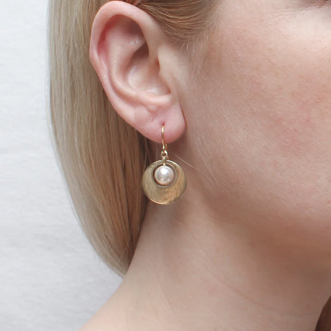Marjorie Baer Cutout Disc White Pearl Earrings On