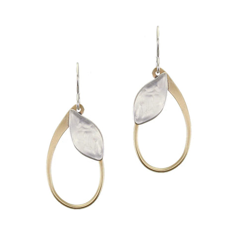 Marjorie Baer Graceful Silver Leaf On Golden Hoop Earrings