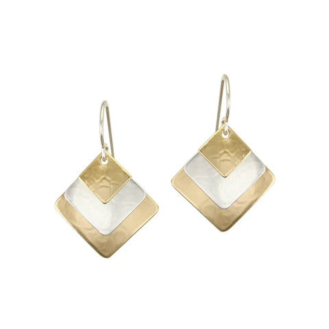 Marjorie Baer Layered Gold Silver Triple Diamond Earrings