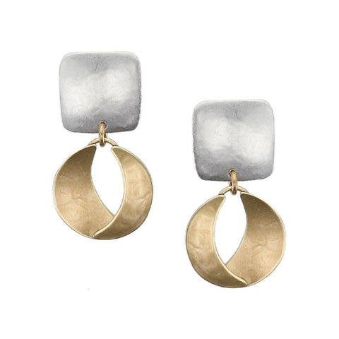 Marjorie Baer Silver Gold Double Crescent Moon Clip Earrings