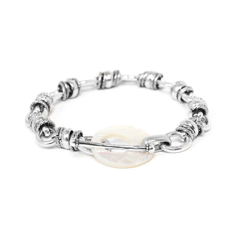 Mother Of Pearl Toggle Clasp Silver Links Bracelet