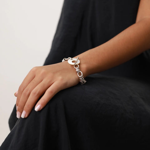 Mother Of Pearl Toggle Clasp Silver Links Bracelet On