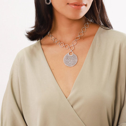 Open Silver Links Starburst Pendant Necklace  On