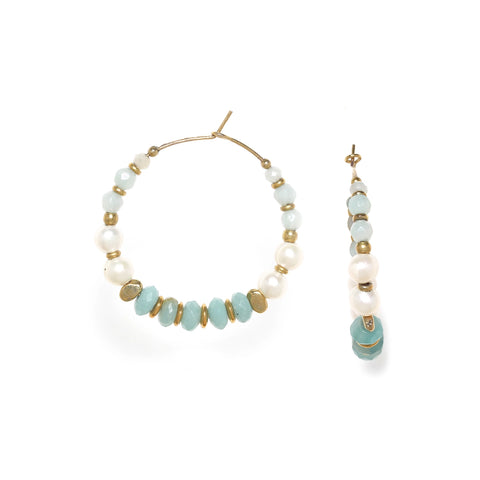 Ori Tao Bijoux Amazonite And Freshwater Pearls Hoop Earrings