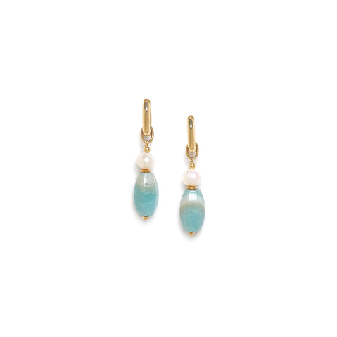 Ori Tao Bijoux Amazonite And Freshwater Pearls Drop Earrings