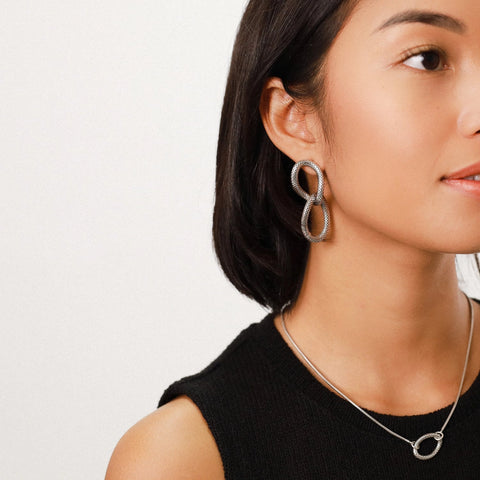 Ori Tao Bijoux Tactile Geometry Twisting Post Double Hoop Earrings On