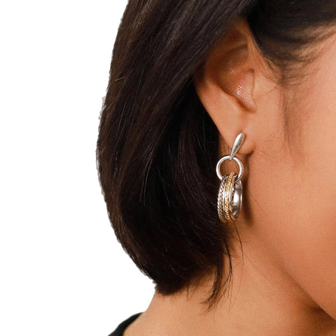 Ori Tao Bijoux Triple Textured Hoop Post Earrings On Ear