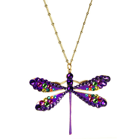 Purple Dragonfly Colorful Wings Necklace