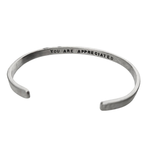 Sterling Silver You Are Appreciated Flower Cuff Bracelet Back