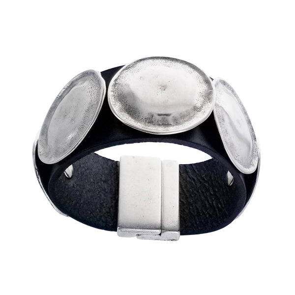 Spanish Five Textured Discs Leather Bracelet