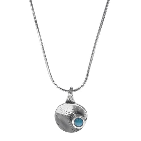 Osmose Silver Blue Glass Circle Necklace