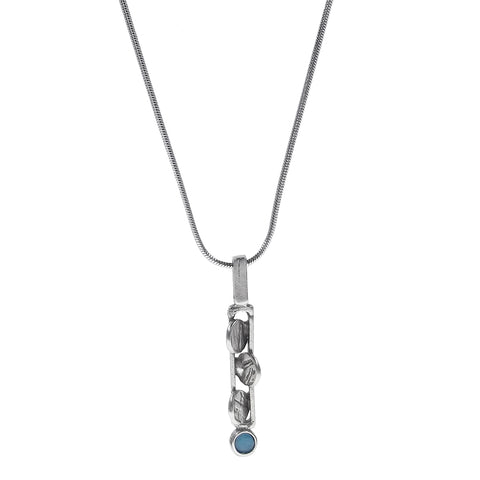 Osmose Silver Petals Blue Glass Necklace