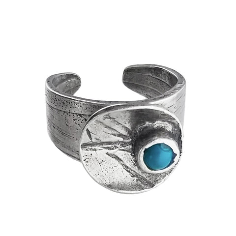 Osmose Etched Silver Turquoise Blue Glass Circle Ring