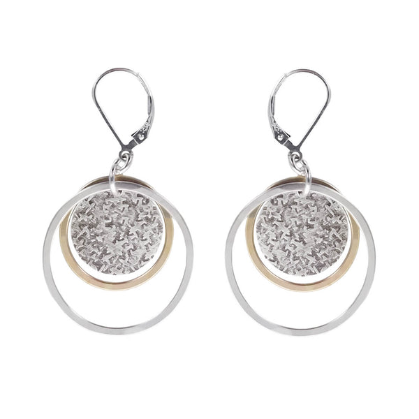 J & I Gold Silver Double Hoop Textured Disc Earrings