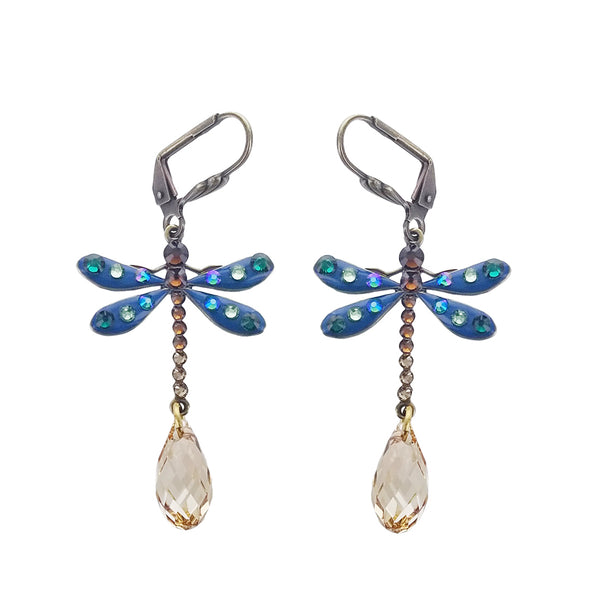 Anne Koplik Blue Dragonfly Faceted Drop Earrings