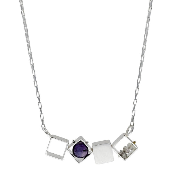 Ashka Dymel Silver Amethyst Horizontal Cubes Necklace