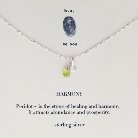 b.u. Peridot Harmony Necklace on Quote Card
