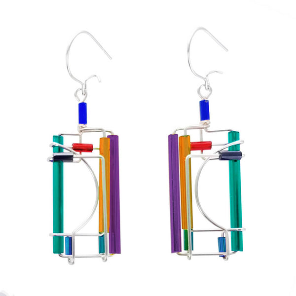 Barbie Levy Colorful Rectangle Silver Curve Earrings
