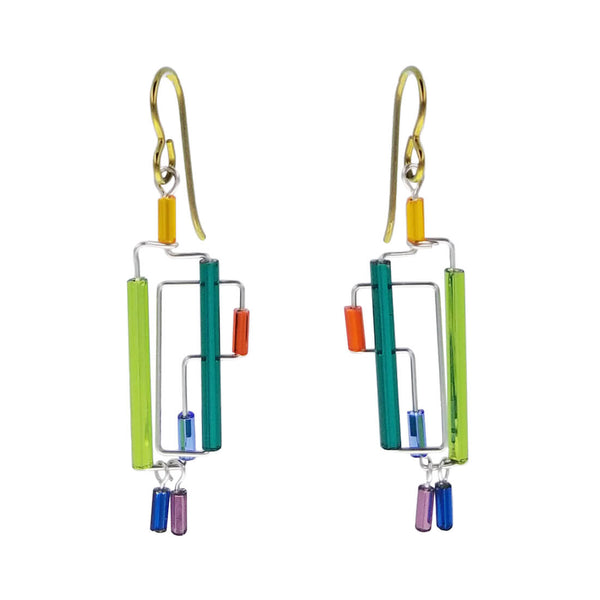 Barbie Levy Colorful Thin Rectangular Double Drop Earrings