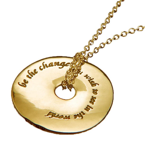 Be The Change Gandhi Quote 14K Gold Pendant Necklace