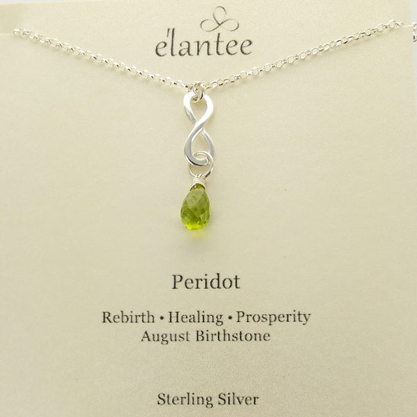 Peridot August Birthstone Infinity Necklace On Card